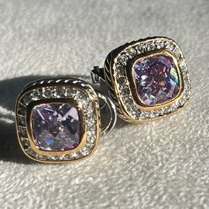 David Yurman style earrings two tone pink/purple stone with French clip back